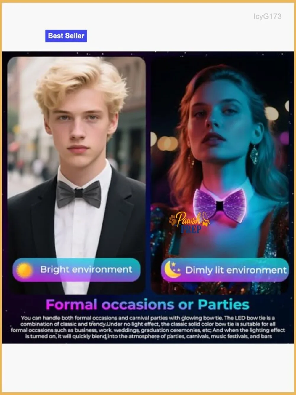 LED Light Up Bow Tie Adjustable Neckband 7 Colors Formal Party Accessory